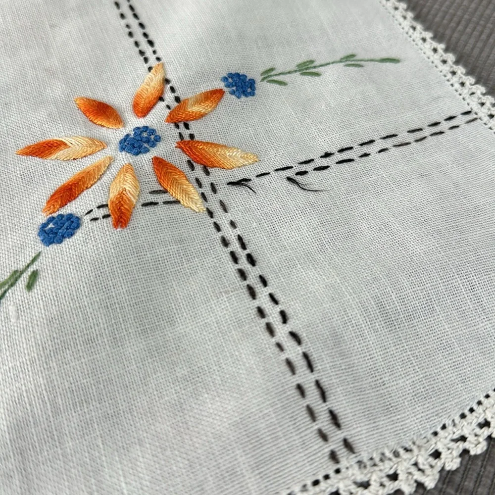 Handcrafted embroidered doily 19” x 10”